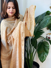 Golden Handwoven Muga Silk dupattas with Hand Embroidery