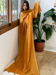 Orangish Yellow Handwoven Muga Silk dupattas with Hand Embroidery