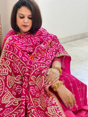 Pink Bandhani Dupatta with Gotapatti Handwork in Pure Silk