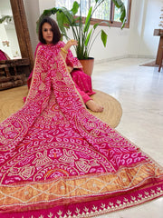 Pink Bandhani Dupatta with Gotapatti Handwork in Pure Silk