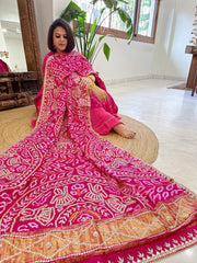 Pink Bandhani Dupatta with Gotapatti Handwork in Pure Silk