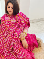 Pink Bandhani Dupatta with Gotapatti Handwork in Pure Silk
