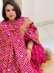 Pink Bandhani Dupatta with Gotapatti Handwork in Pure Silk