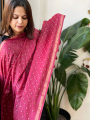 Maroon Handwoven Muga Silk dupattas with Hand Embroidery