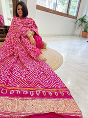 Pink Bandhani Dupatta with Gotapatti Handwork in Pure Silk