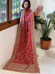 Red Chinon Dupatta with Aari Embroidery
