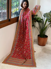 Red Chinon Dupatta with Aari Embroidery