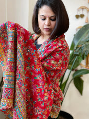Red Chinon Dupatta with Aari Embroidery