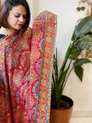 Red Chinon Dupatta with Aari Embroidery