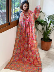 Red Chinon Dupatta with Aari Embroidery