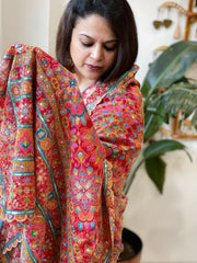 Red Chinon Dupatta with Aari Embroidery