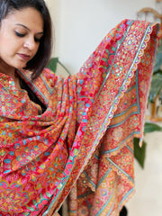 Red Chinon Dupatta with Aari Embroidery