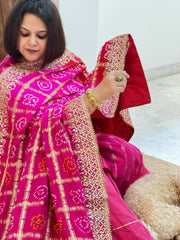Pink Bandhani Dupatta with Gotapatti Handwork in Pure Silk