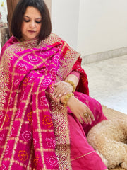 Pink Bandhani Dupatta with Gotapatti Handwork in Pure Silk