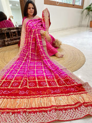 Pink Bandhani Dupatta with Gotapatti Handwork in Pure Silk