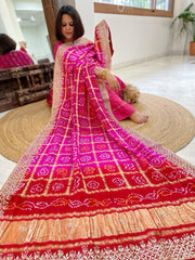Pink Bandhani Dupatta with Gotapatti Handwork in Pure Silk