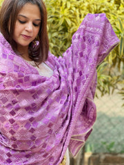 Lilac Designer Phulkari Dupatta in Chinon