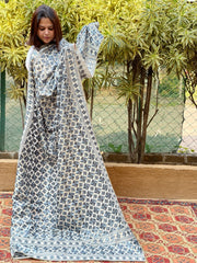 Grey Designer Phulkari Dupatta in Tissue Chanderi