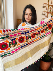 Handwoven Woollen Shawl with Hand Embroidery