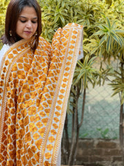 Mustard, Cream Designer Phulkari Dupatta in Tissue
