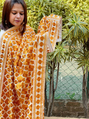 Mustard, Cream Designer Phulkari Dupatta in Tissue