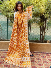 Mustard, Cream Designer Phulkari Dupatta in Tissue