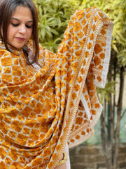 Mustard, Cream Designer Phulkari Dupatta in Tissue