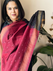 Maroon Handwoven Ikat Dupatta Pure Silk-Cotton