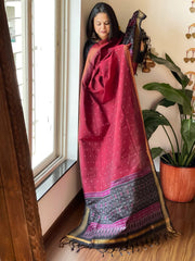 Maroon Handwoven Ikat Dupatta Pure Silk-Cotton