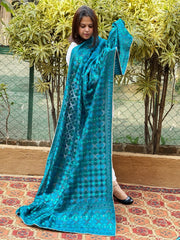 Turquoise Designer Phulkari Dupatta in Chinon