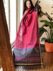 Maroon Handwoven Ikat Dupatta Pure Silk-Cotton