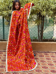 Orangish Pink Designer Phulkari Dupatta in Khaddar Cotton