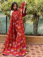Orange, Pink, Ivory Designer Phulkari Dupatta in Khaddar Cotton
