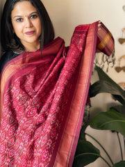 Maroon Handwoven Ikat Dupatta Pure Silk-Cotton