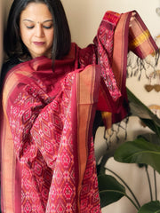 Maroon Handwoven Ikat Dupatta Pure Silk-Cotton