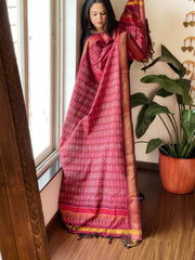 Maroon Handwoven Ikat Dupatta Pure Silk-Cotton