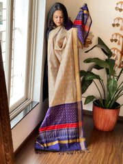 Grey Handwoven Ikat Dupatta Pure Silk-Cotton