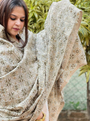 Silverish Grey Designer Phulkari Dupatta in Tissue