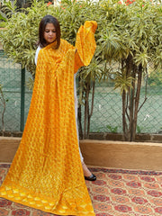 Yellow Designer Phulkari Dupatta in Chinon