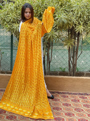 Yellow Designer Phulkari Dupatta in Chinon