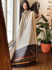 Brownish Grey Handwoven Ikat Dupatta Pure Silk-Cotton