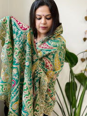 Turquoise Chinon Dupatta with Aari Embroidery