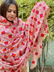 Orange, Pink, Cream Designer Phulkari Dupatta in Tissue