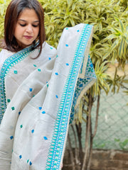 Cream Designer Phulkari Dupatta in Tissue