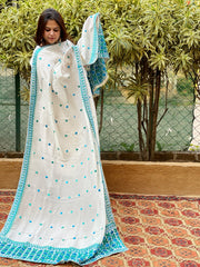 Cream Designer Phulkari Dupatta in Tissue