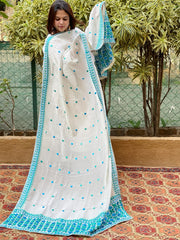 Cream Designer Phulkari Dupatta in Tissue