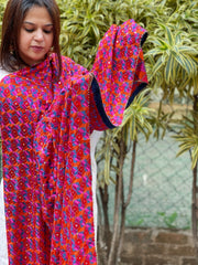 Reddish Maroon Designer Phulkari Dupatta in Chinon