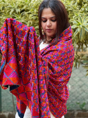 Reddish Maroon Designer Phulkari Dupatta in Chinon