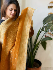 Orange Woven Banarasi Dupatta in Tissue