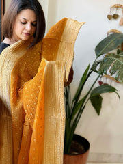 Orange Woven Banarasi Dupatta in Tissue